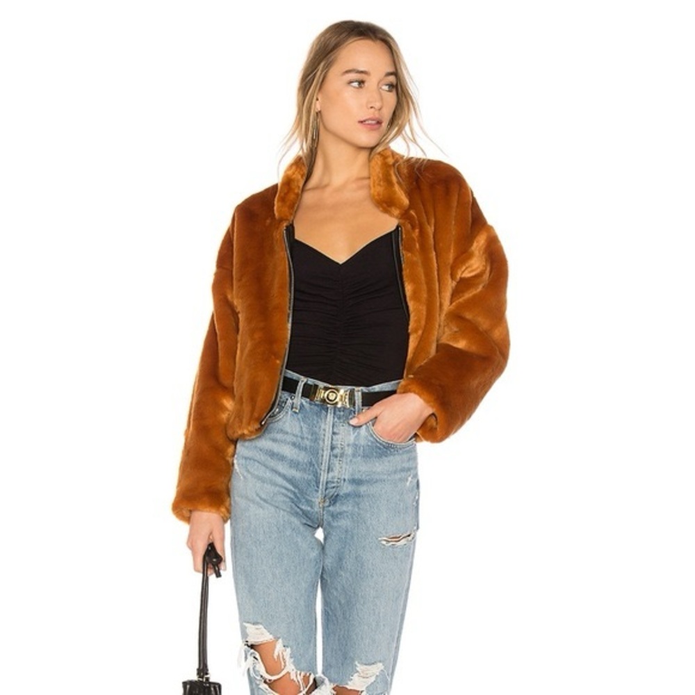 Free People EUC Faux Fur Bomber Jacket in Terracotta Size S